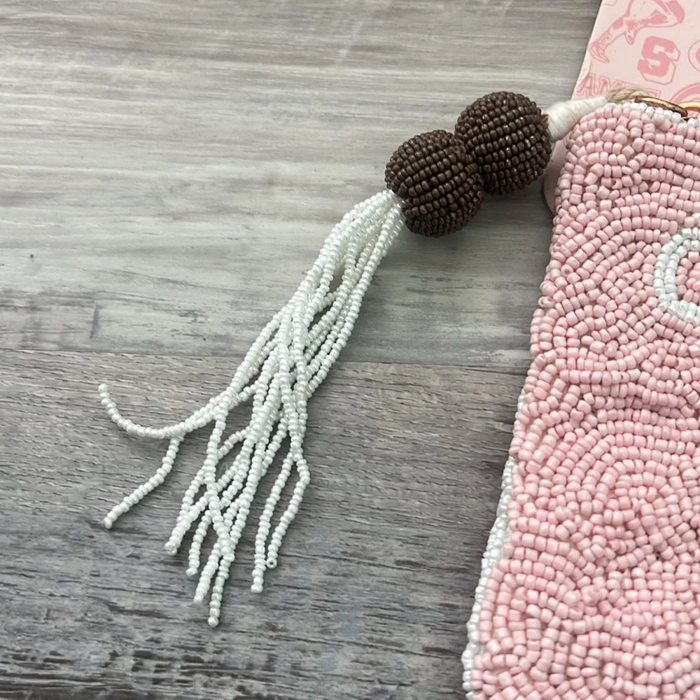 Pink Beaded Football Coin Purse Wandering Moon Handmade in India NWT